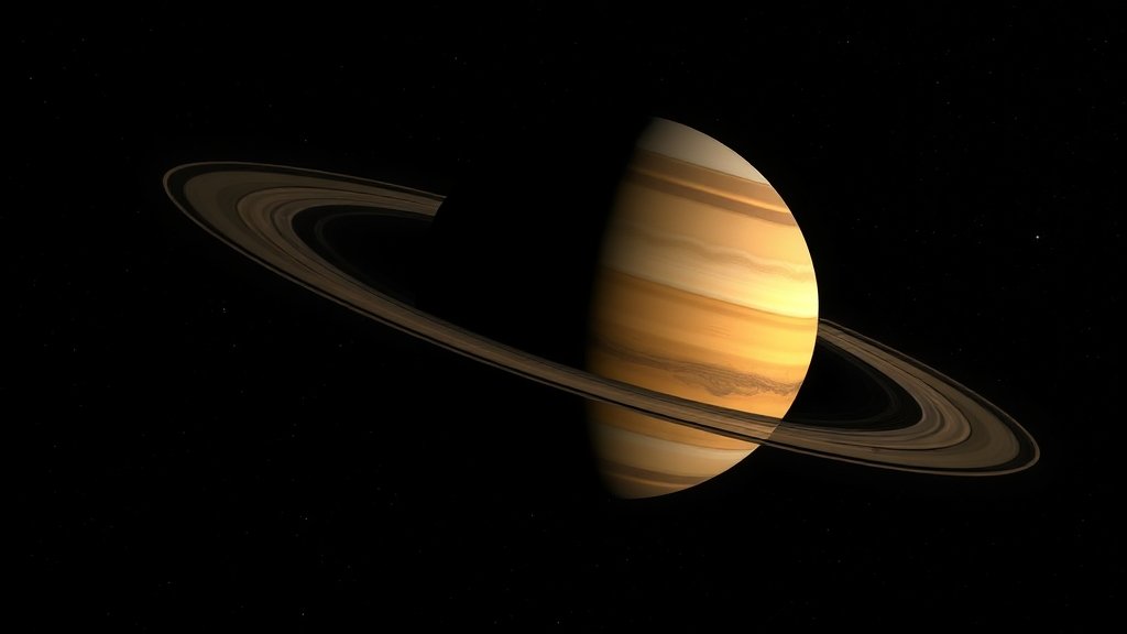 A high-contrast image of a large, Saturn-like exoplanet drifting alone in the vastness of space, with a few distant stars and galaxies visible in the background.