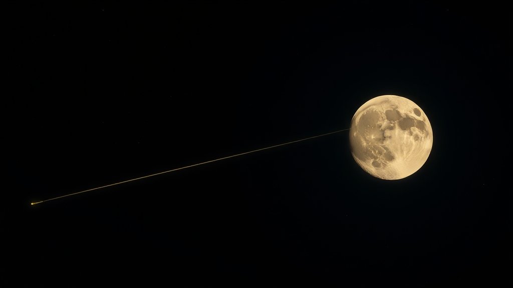 A high-resolution image of a full moon in the night sky with a few meteors streaking across the horizon, with a subtle background of stars and constellations.