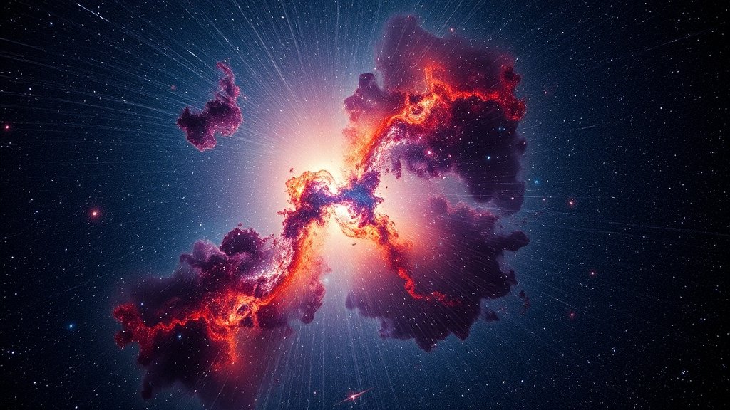 A high-resolution image of the Large Magellanic Cloud with vibrant colors and detailed texture, showcasing the birth of new stars and the expansion of cosmic gas.