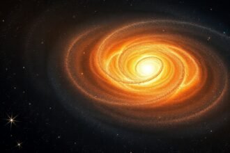 A detailed illustration of a galactic globular cluster with stars being stripped away due to tidal forces, set against a backdrop of a galaxy.