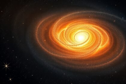 A detailed illustration of a galactic globular cluster with stars being stripped away due to tidal forces, set against a backdrop of a galaxy.