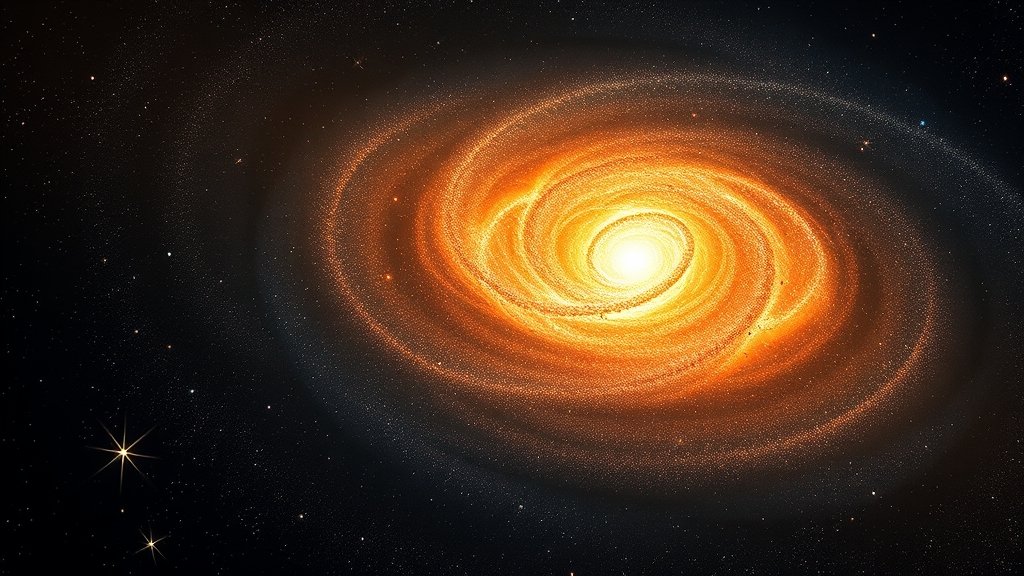 A detailed illustration of a galactic globular cluster with stars being stripped away due to tidal forces, set against a backdrop of a galaxy.