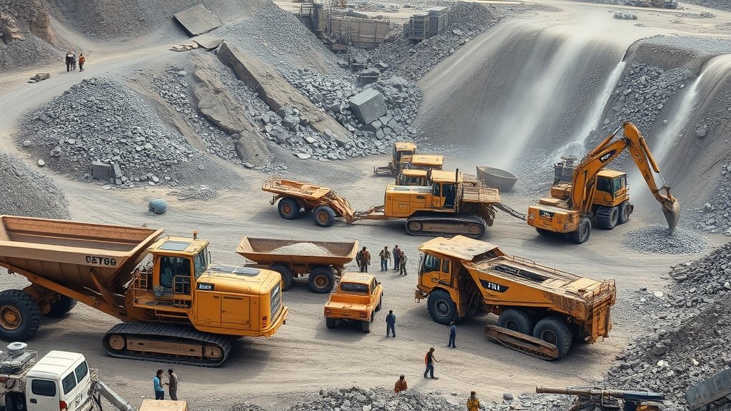 A photo of a large mining operation in India with a mix of heavy machinery and workers, highlighting the scale and complexity of the industry.