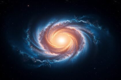 A high-resolution image of the James Webb Telescope capturing a stunning spiral galaxy with vibrant colors and intricate details, set against a dark background with stars and other celestial objects.