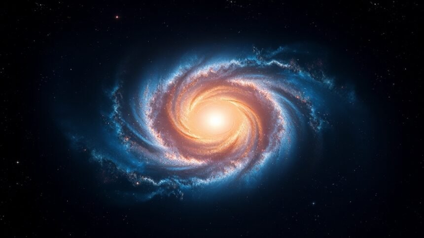 A high-resolution image of the James Webb Telescope capturing a stunning spiral galaxy with vibrant colors and intricate details, set against a dark background with stars and other celestial objects.