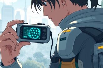 A futuristic illustration of a person holding a tricorder-like device, with a cityscape or a natural environment in the background, symbolizing the intersection of technology and everyday life.