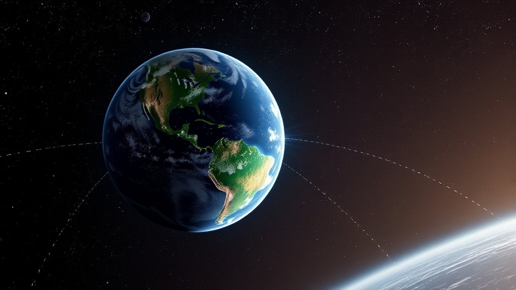 An illustration of the Earth and the Moon in space, with water molecules flowing between them, highlighting the Moon's role in Earth's water supply