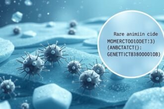 An illustration of Antarctic microbes in a cold environment, with a magnified view of their genetic code and the rare amino acid they produce.