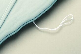 A detailed illustration of microplastic fibers from clothing entering the ocean and affecting marine life, with a subtle background of fabric texture and a few scattered fibers.