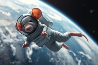 an image of a mouse in a space suit floating in space with the earth in the background