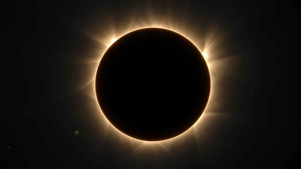 A stunning image of a total solar eclipse with a clear view of the sun's corona, taken from a unique location on Earth, with a subtle background of stars and planets.