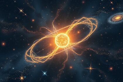 An illustration of the universe with dark matter represented as a mysterious, invisible force, surrounded by stars, galaxies, and other celestial objects.