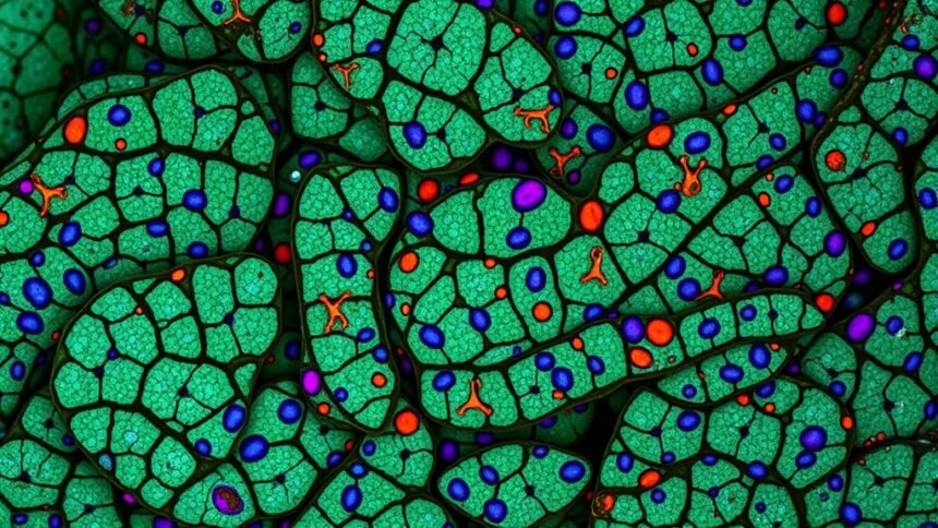 a microscopic image of Rosa persica leaf cells with highlighted RpNACs transcription factors