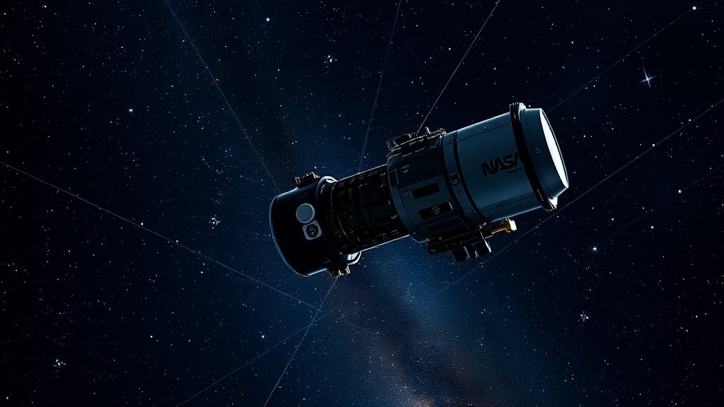 A high-resolution image of the NASA Webb Telescope in space with a background of stars and galaxies, highlighting the telescope's advanced technology and capabilities.