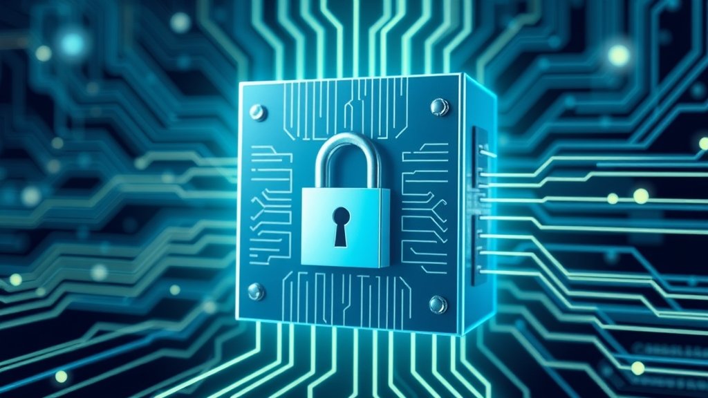 An illustration of a quantum computer with a lock and key, representing the encryption workaround for the no cloning problem
