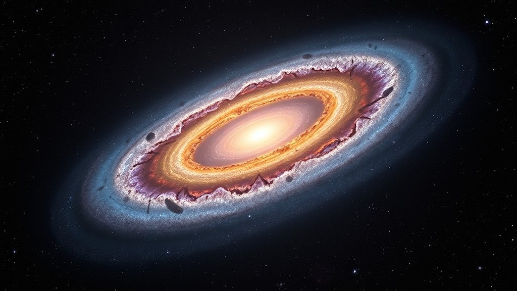 A stunning astronomical image of a distant galaxy with unusual features, resembling a platypus, captured by the NASA James Webb Telescope, with vibrant colors and intricate details, set against a dark background with countless stars and galaxies.