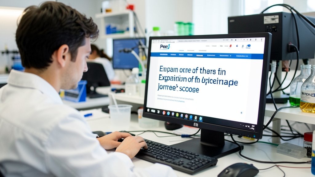 An image of a researcher working in a laboratory with a computer screen displaying the PeerJ journal website in the background, highlighting the expansion of the journal's scope.