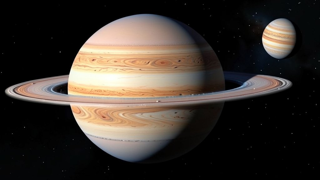 A detailed illustration of Jupiter's moon Europa with a possible subsurface ocean and a distant background of the Jupiter system