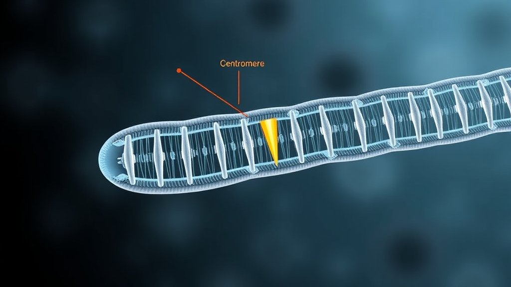 An illustration showing the structure of a chromosome with a centromere, surrounded by epigenetic markers and genomic sequences.