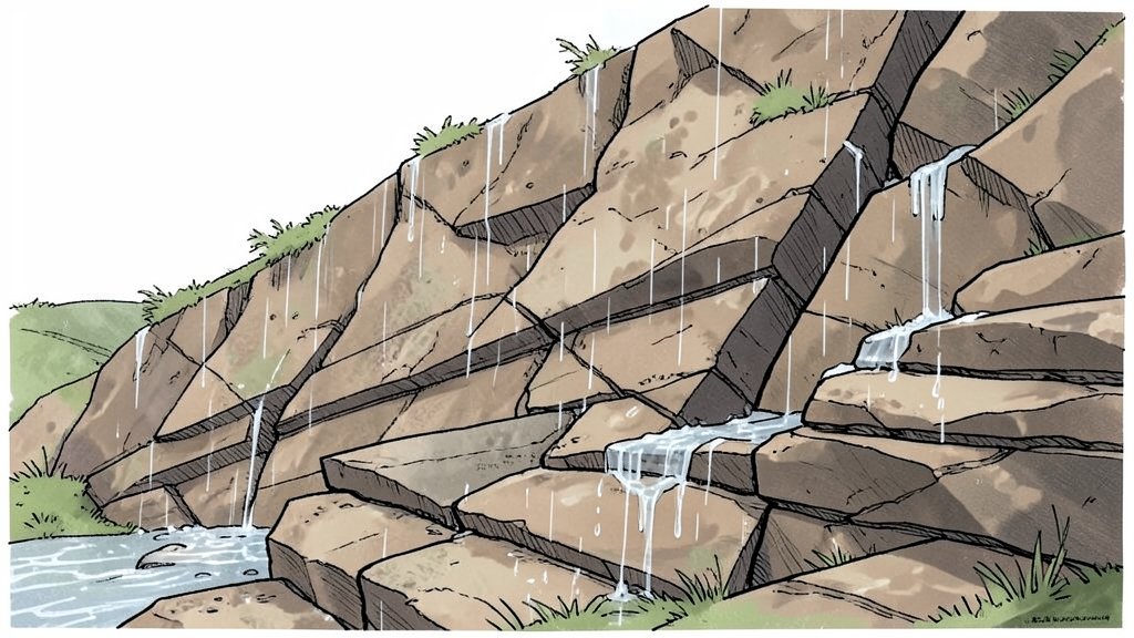 हिस्टेरेसिस मॉडलिंग ऑफ रेनफॉल-इंड्यूस्ड डीफॉर्मेशन ऑफ मडस्टोन सैंडस्टोन स्लोप्स