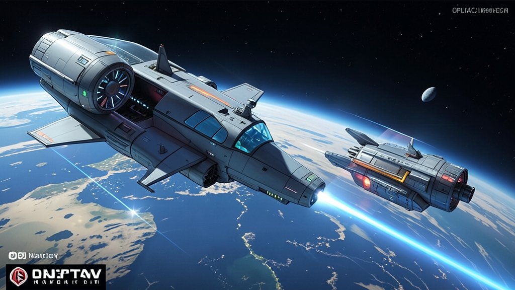 A futuristic illustration of a spacecraft using optical navigation to rendezvous with another spacecraft in orbit around the Earth.