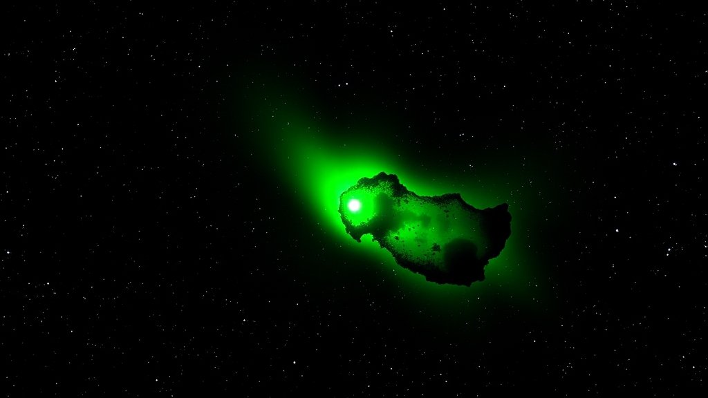 A high-resolution image of comet 3I/ATLAS with a vibrant green glow, showcasing its unique structure and composition, set against a starry night sky.