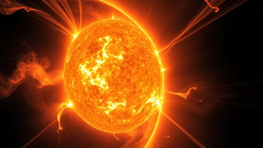 A high-resolution image of a solar flare with visible ribbons and magnetic field lines, illustrating the complex energy transport mechanisms at play.