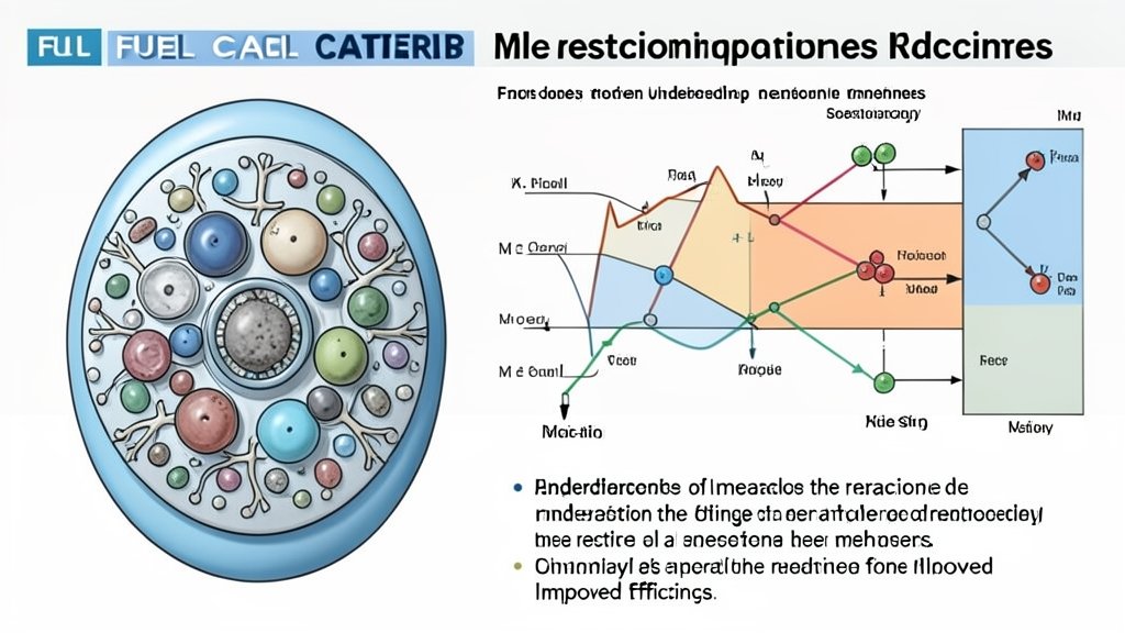 An illustration of a fuel cell catalyst with a diagram of the multi-step kinetic process in the background, highlighting the importance of understanding the reaction mechanisms for improved efficiency.
