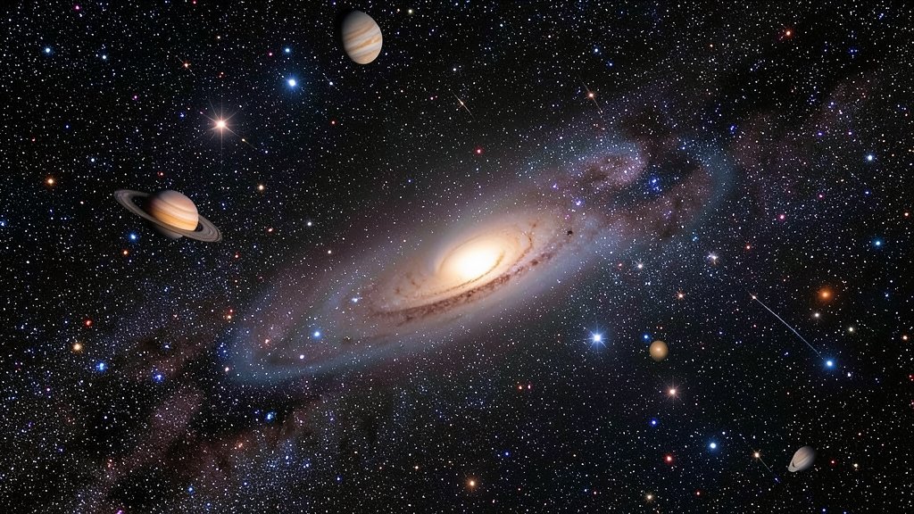 A high-resolution image of the interstellar comet 3I/ATLAS passing through our Solar System, with a stunning backdrop of stars and planets.