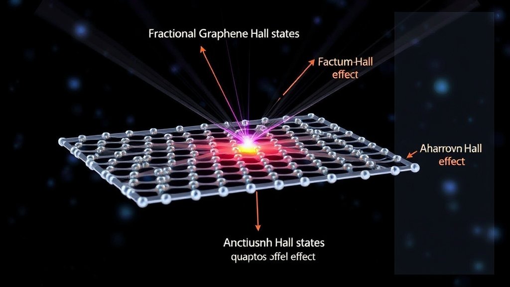 An illustration of bilayer graphene with anyons and Aharonov-Bohm interference, highlighting the quantum Hall effect and fractional quantum Hall states.
