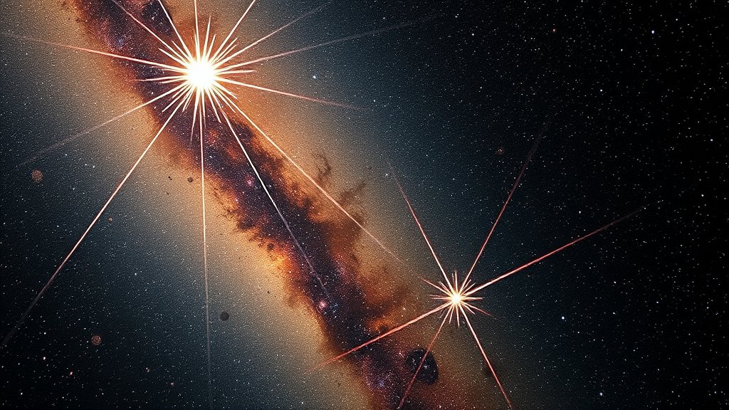 An illustration of the Milky Way galaxy with cosmic rays penetrating through it, highlighting the geometric patterns and structures formed by these high-energy particles.