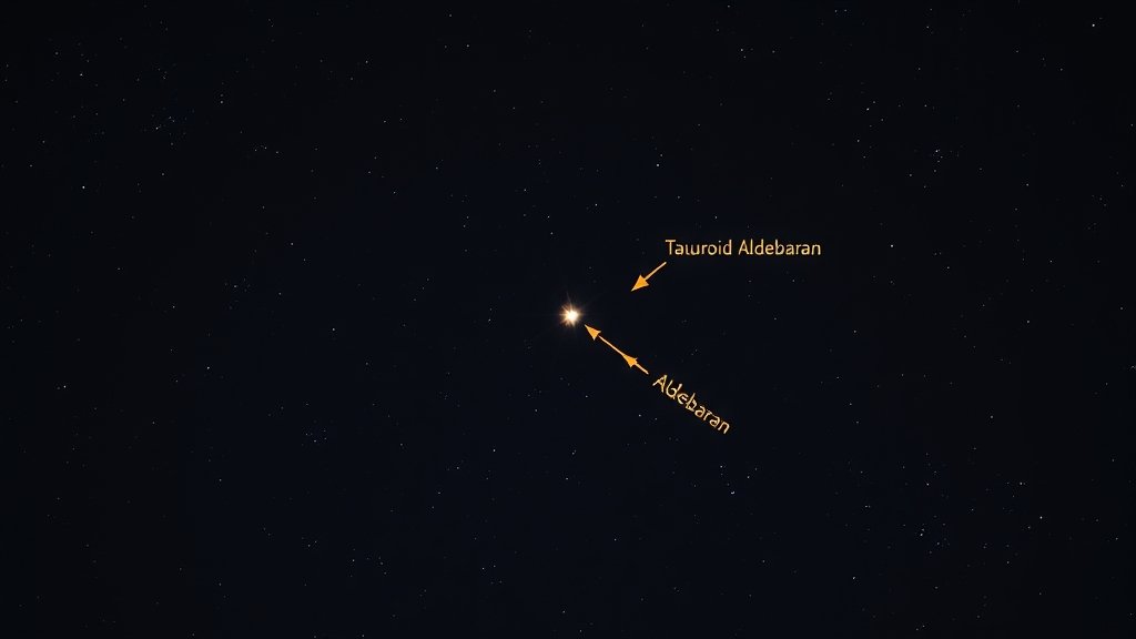 A high-resolution image of the night sky with the constellation Taurus and the star Aldebaran, and a small arrow pointing to the asteroid Psyche moving north of Aldebaran.