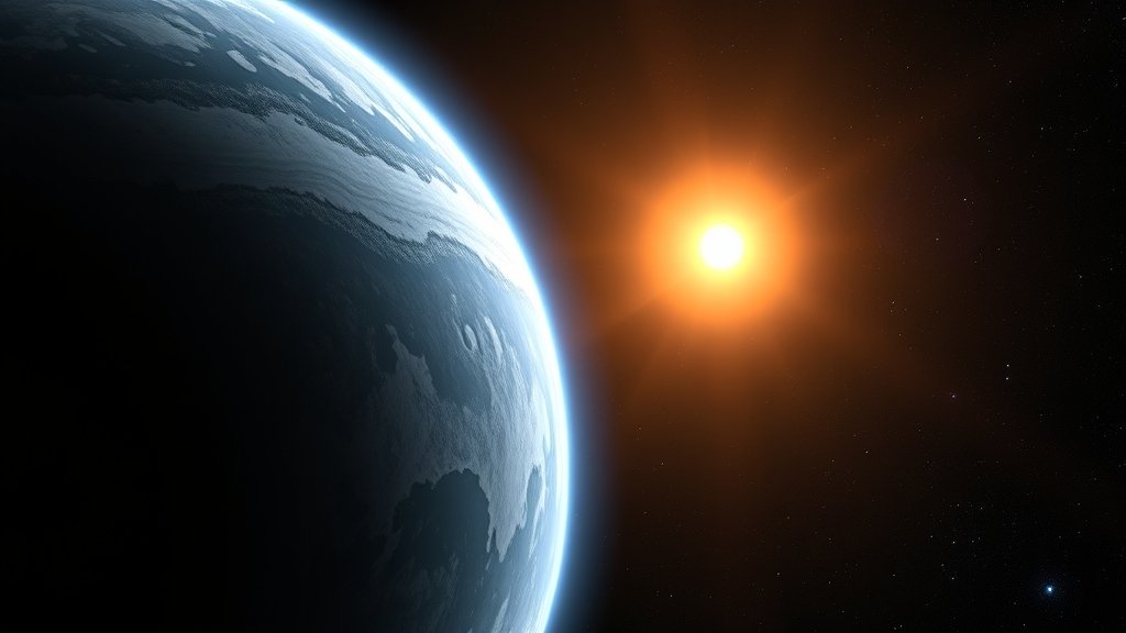 An artist's impression of an exoplanet with its host star in the background, showcasing the atmospheric transmission spectroscopy technique used by JWST to study the exoplanet's atmosphere.