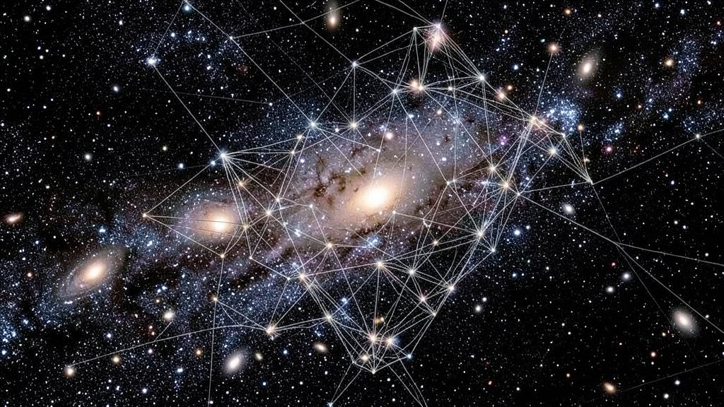 A visual representation of the large-scale structure of the universe, with galaxies and galaxy clusters forming a complex network.