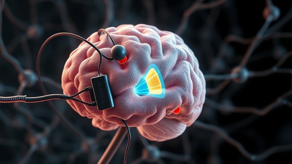 A detailed illustration of a brain cell with a sensor attached, showing the real-time monitoring of cell activity, with a subtle background of neural networks and synapses.