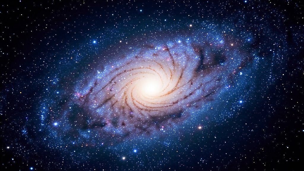 A barred spiral galaxy in the early universe, with a bright central bulge and sweeping arms of stars, gas, and dust, set against a deep blue and black background representing the vastness of space.