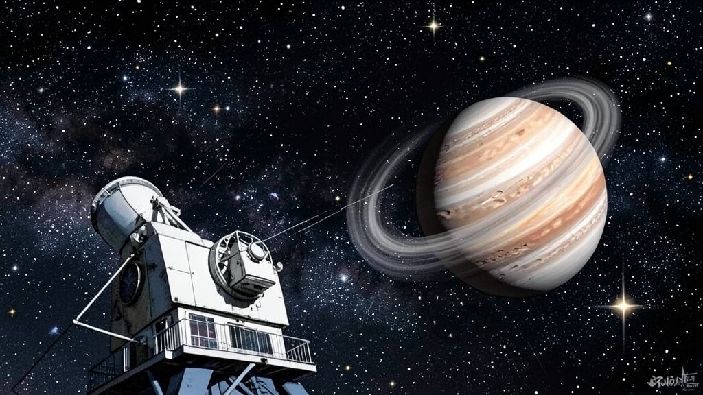 An illustration of the Rubin Observatory's telescope gazing up at the night sky, with a large asteroid spinning rapidly in the foreground, surrounded by stars and galaxies.