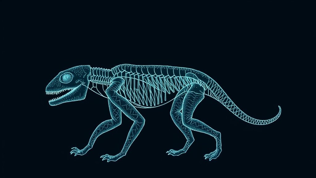 An illustration of a creature with its DNA structure, symbolizing the concept of reverse evolution.