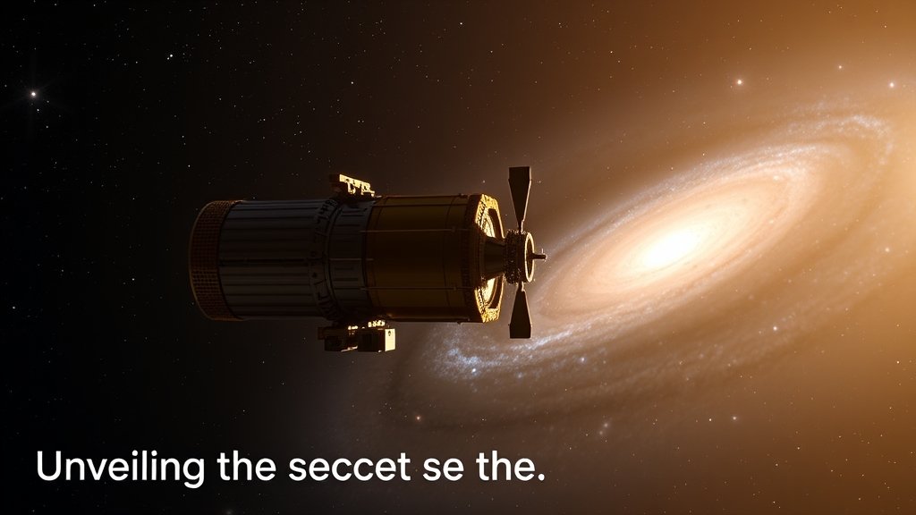 A high-resolution image of the James Webb Telescope in space, with a galaxy in the background, and a caption that reads "Unveiling the secrets of the universe"