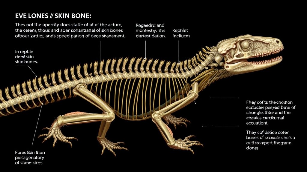 A detailed illustration of a reptile's skin and bone structure, highlighting the evolutionary adaptations that have led to the development of skin bones in various species.