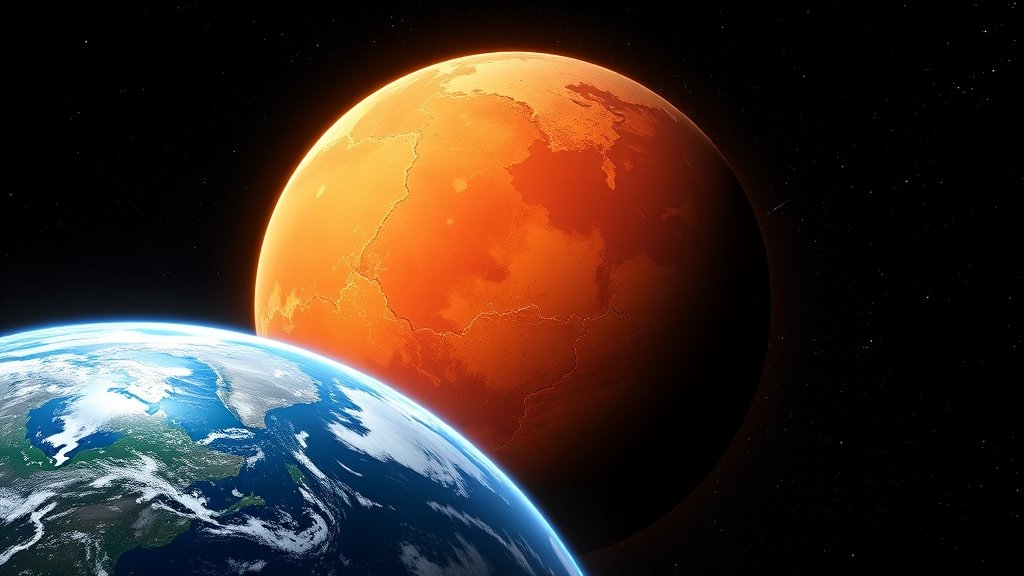 A visually striking illustration of the planet Mars in the background, with a subtle image of Earth in the foreground, highlighting the connection between the two planets and their impact on each other's climates.