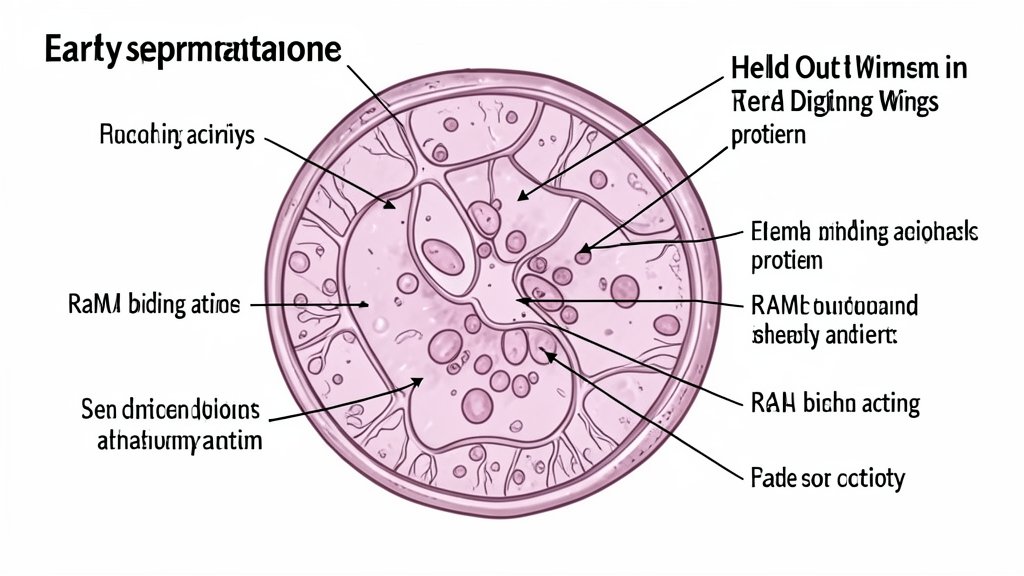 हेल्ड आउट विंग्स आरएनए बाइंडिंग एक्टिविटी इन द साइटोप्लाज्म ड्यूरिंग अर्ली स्पर्मटोजेनेसिस