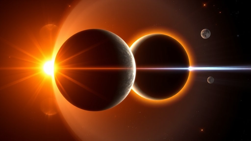 An artist's impression of a sun-like binary star system with a planet in the habitable zone, showing high-energy radiation and its effects on the planet's atmosphere