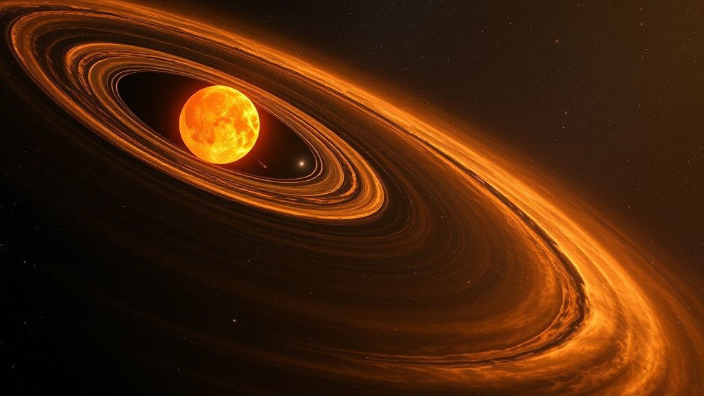 An artist's impression of the Betelgeuse star system with its companion star and the wake of gas and dust.