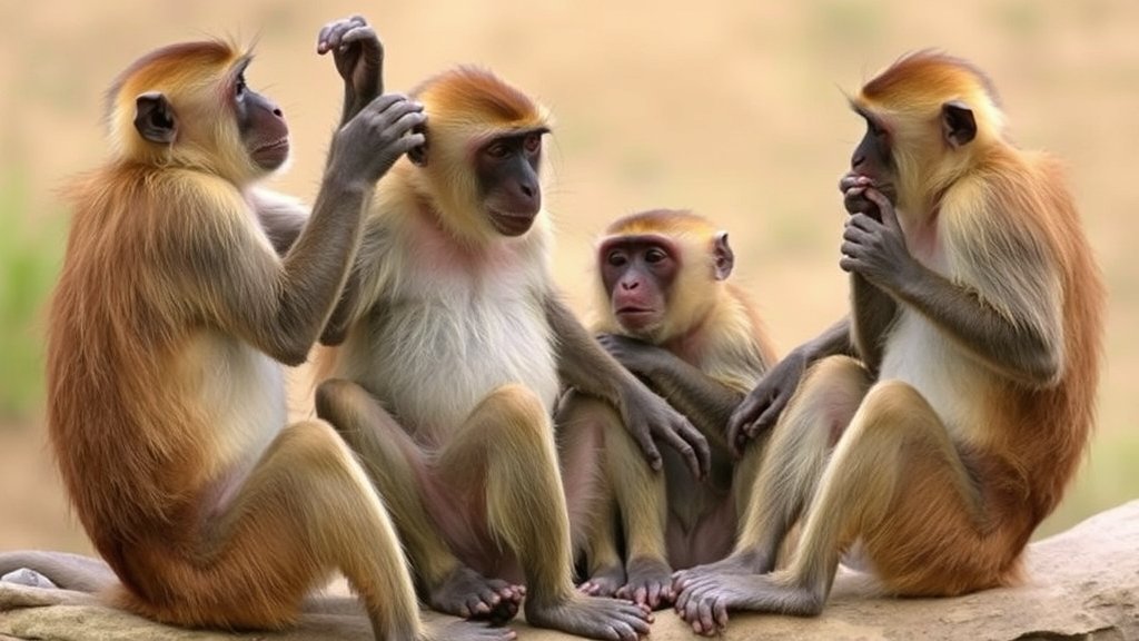 A group of monkeys or apes engaging in same-sex behavior, with a subtle background that suggests a natural habitat.
