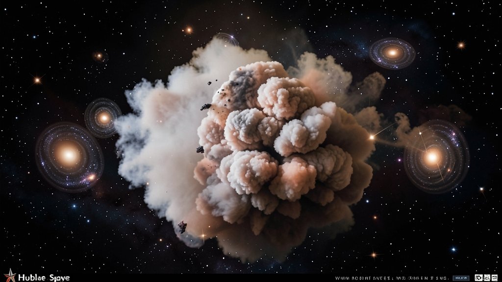 A high-resolution image of the Hubble Space Telescope capturing a giant cloud of gas and dust with young stellar objects and circumstellar disks in the background.