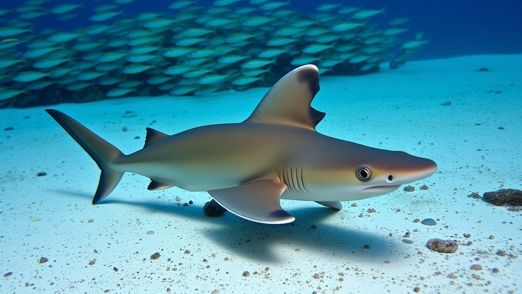 A photograph of an epaulette shark walking on the ocean floor, with a school of fish in the background, showcasing the unique ability of these sharks to walk on their fins.