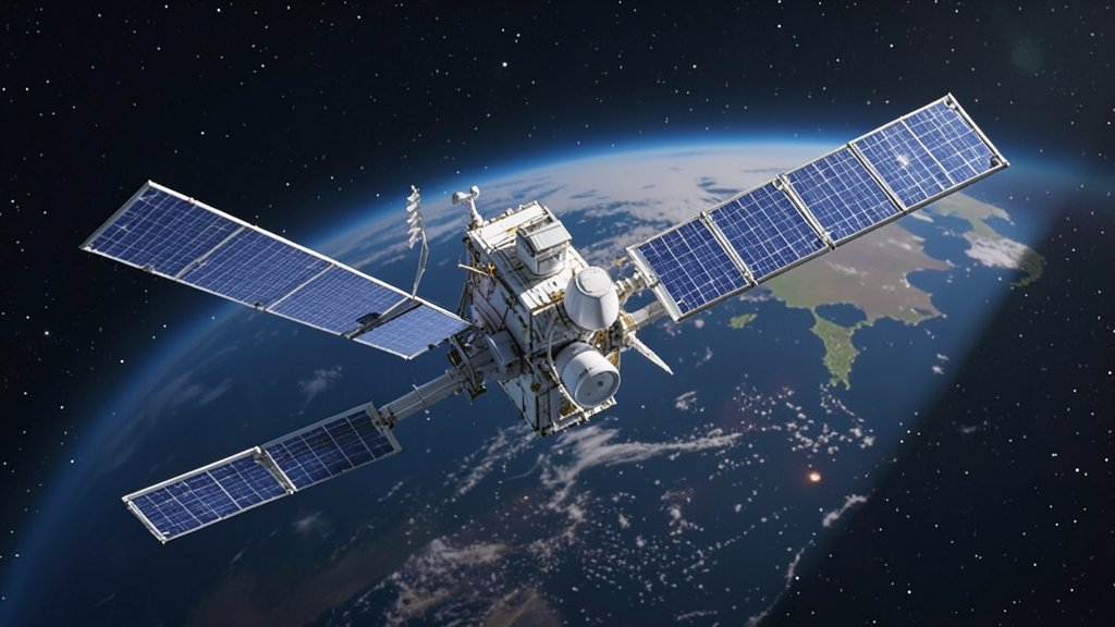 A high-resolution image of the SpainSat NG 2 satellite in space, with a subtle background of the Earth and stars, highlighting the satellite's advanced technology and capabilities.