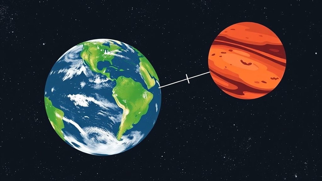 An illustration of the Earth and Mars in the solar system, with a subtle connection or influence line between them, representing the potential hidden factor of Mars on Earth's climate cycles.