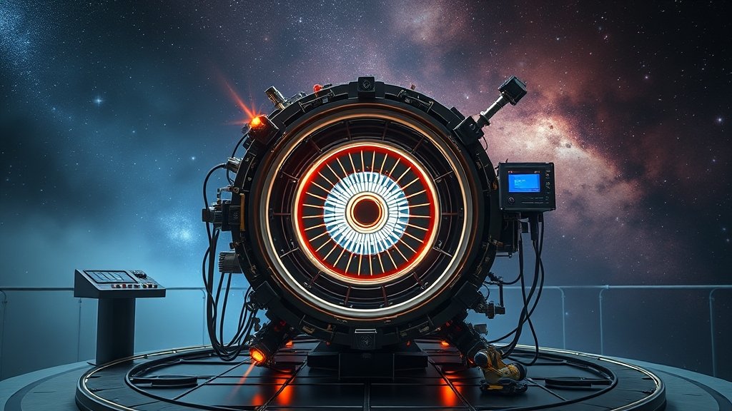 A visual representation of a graviton detector, showcasing the complex equipment and technology used to detect these elusive particles, with a subtle background hinting at the mysteries of the universe